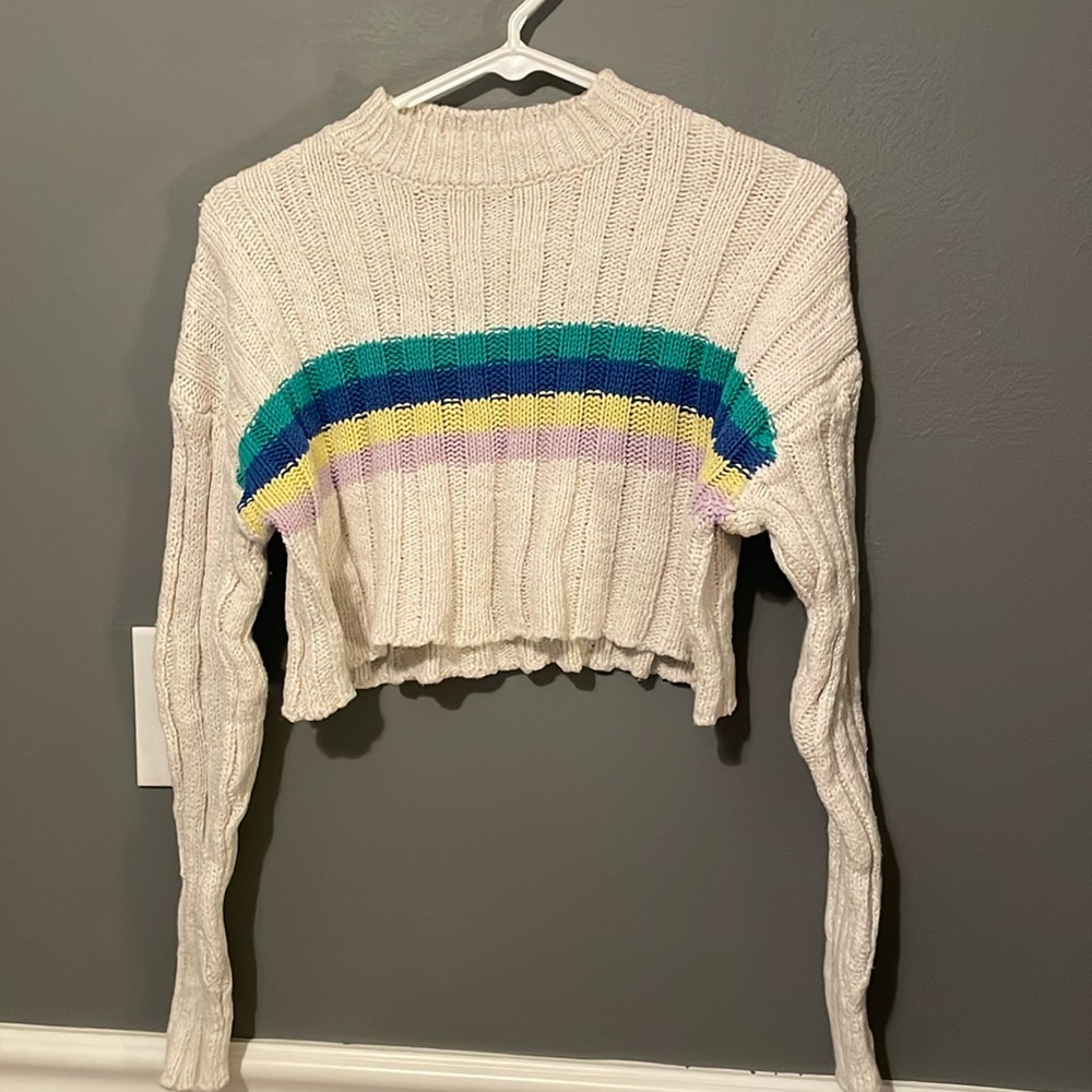 S white and multi stripe cropped sweater